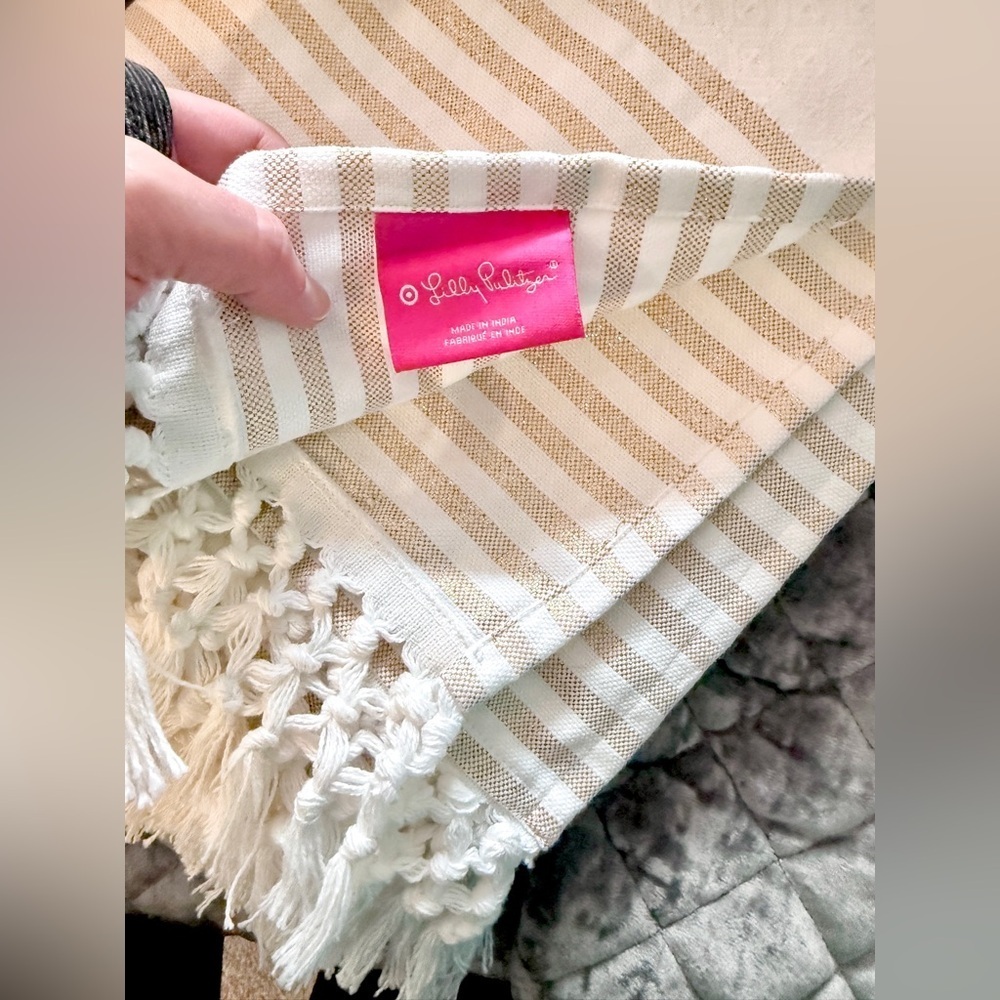 Lilly Pulitzer Cream and Gold Striped Tablecloth - Picture 2 of 9